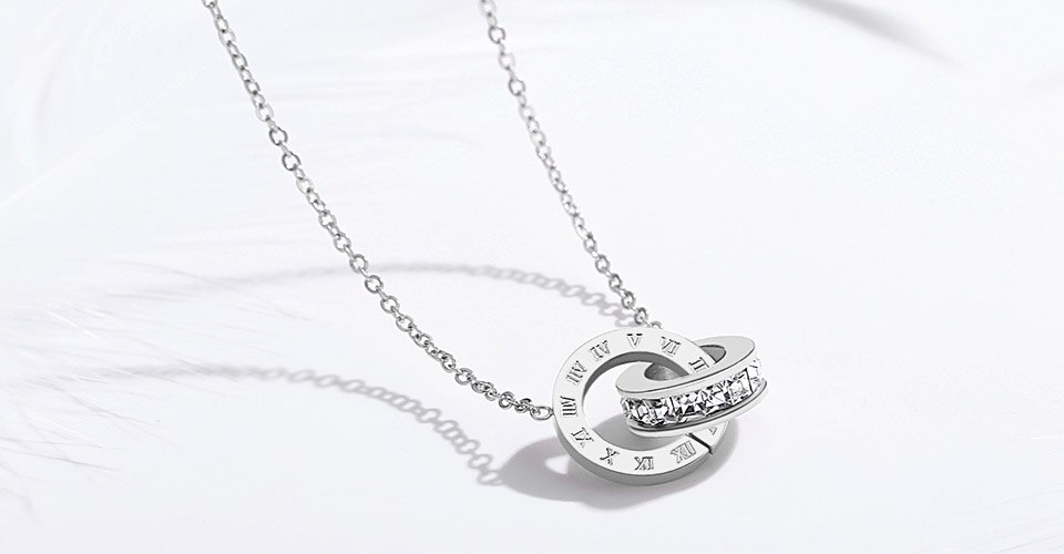 Poxam Luxe Elegante Crystal Choker Fashion Romeinse Digitale Rvs Goud Zilver Kleur Hanger Kettingen Voor Vrouwen Sieraden