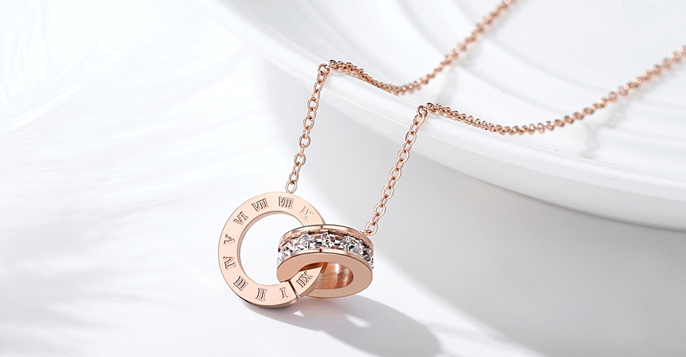 Poxam Luxe Elegante Crystal Choker Fashion Romeinse Digitale Rvs Goud Zilver Kleur Hanger Kettingen Voor Vrouwen Sieraden