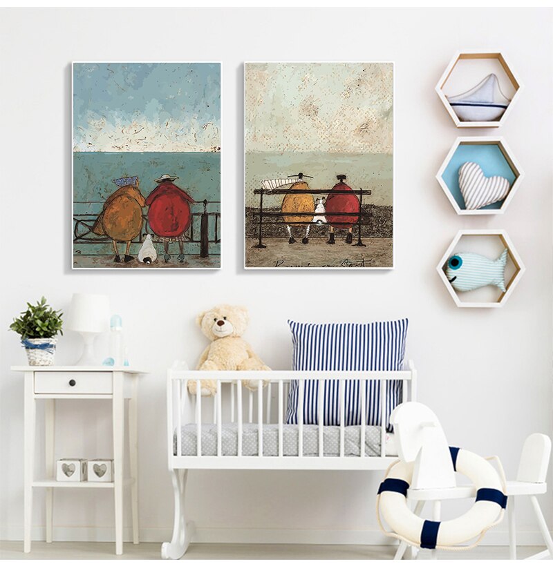 Vintage Nordic Abstract Landschap Liefde Honden Pet Canvas Wall Schilderijen Posters En Prints Foto Woonkamer Home Decor