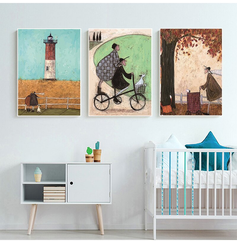 Vintage Nordic Abstract Landschap Liefde Honden Pet Canvas Wall Schilderijen Posters En Prints Foto Woonkamer Home Decor