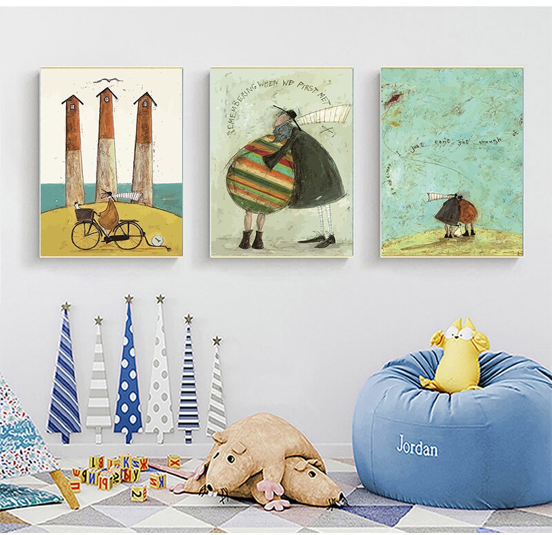 Vintage Nordic Abstract Landschap Liefde Honden Pet Canvas Wall Schilderijen Posters En Prints Foto Woonkamer Home Decor