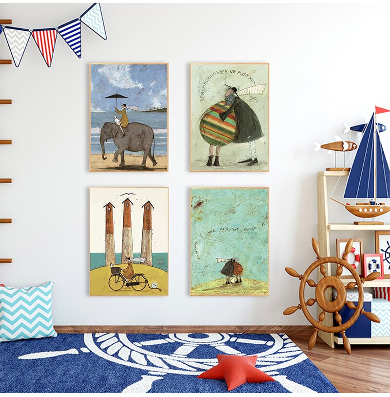 Vintage Nordic Abstract Landschap Liefde Honden Pet Canvas Wall Schilderijen Posters En Prints Foto Woonkamer Home Decor