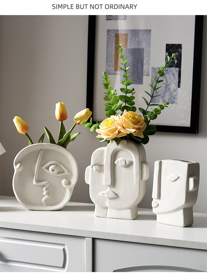 Nordic Decor Creative Art Gezicht Vorm Porselein Bloem Vaas Home Decor Woonkamer Decoratie Eettafel Thuis Keramische Ornament