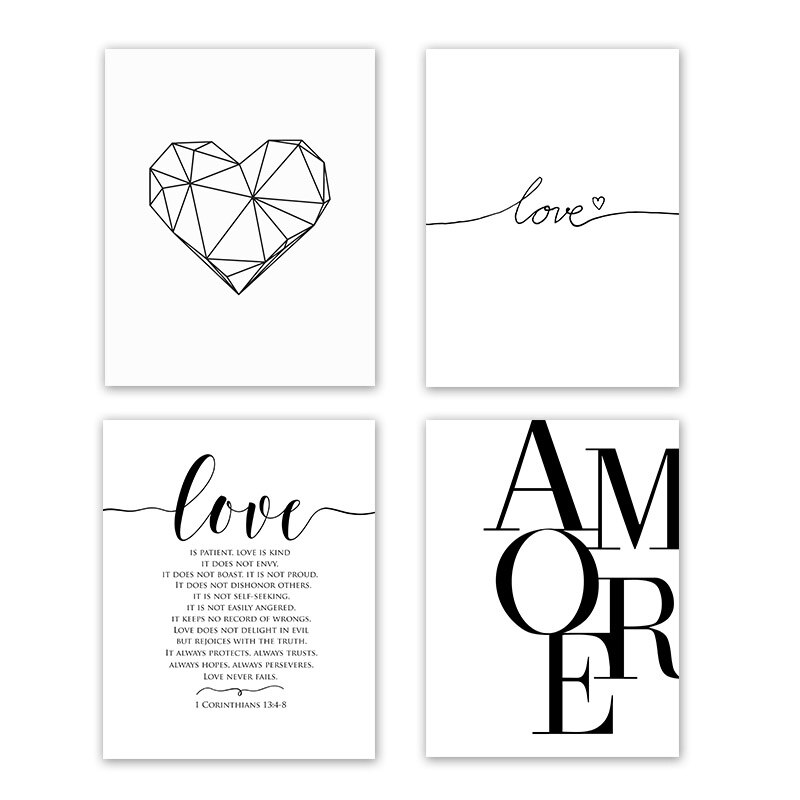 Scandinavische Stijl Liefde Poster Zwart En Wit Canvas Schilderij Amore Muur Foto 'S Voor Woonkamer Nordic Decoratie Thuis Kunst