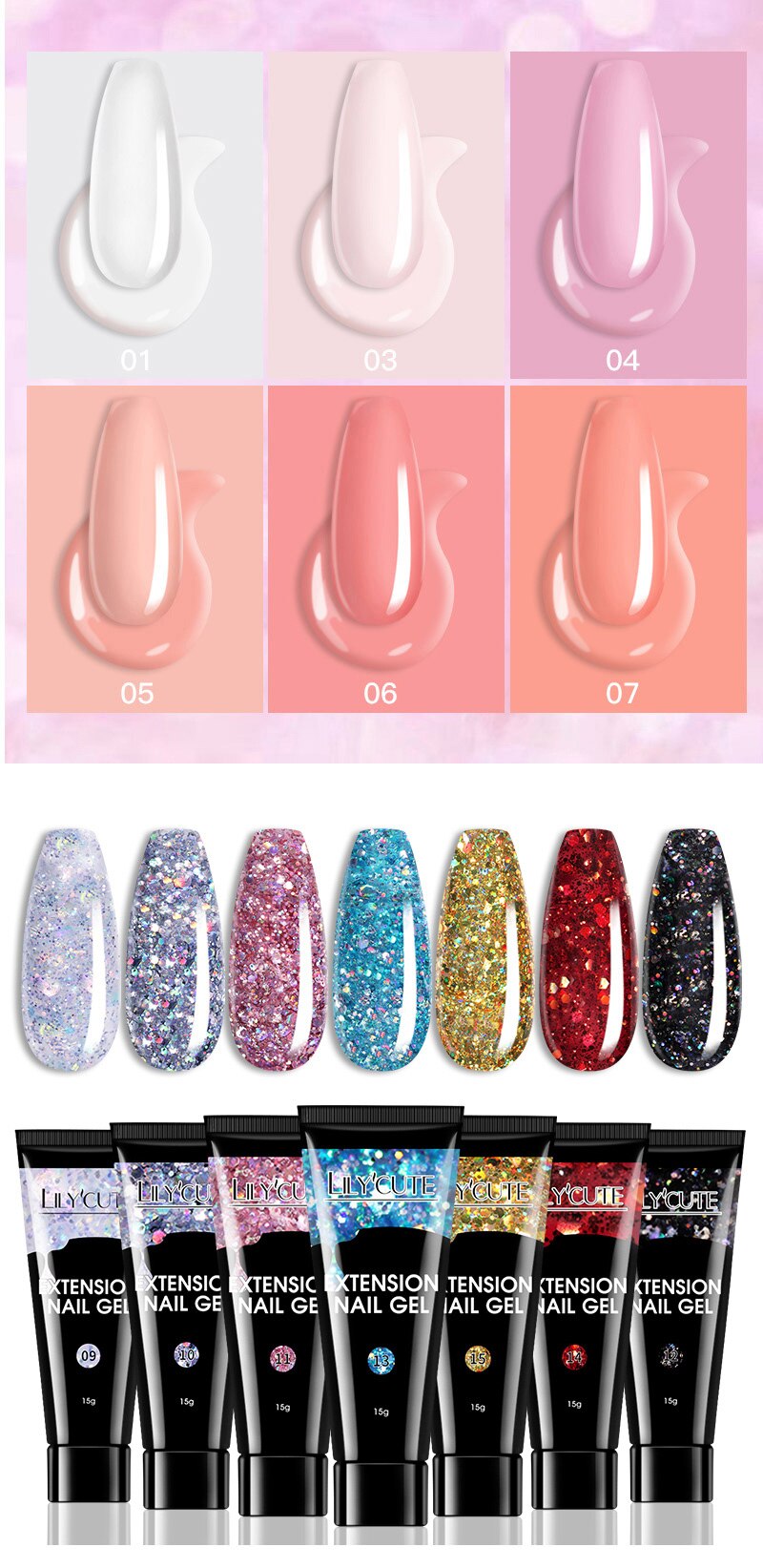 Lilycute Uitbreiding Nail Gel Clear Wit Roze Uv Led Extension Gel Nail Tips Enhancement Anti Oplossing Quick Extension Gel