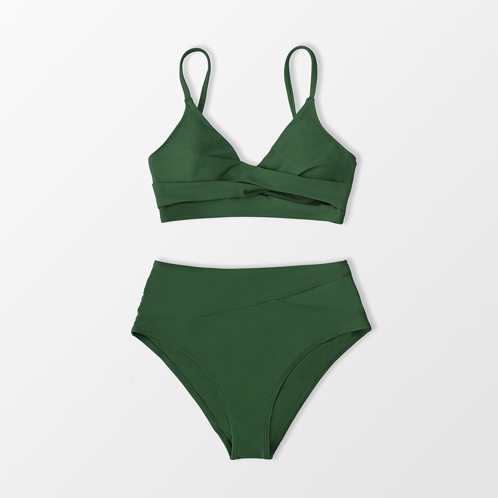 Cupshe Solid Black Twist Hoge Taille Bikini Sets Badpak Voor Vrouwen Sexy V-hals Tank Twee Stukken Badmode 2022 Strand Baden pak