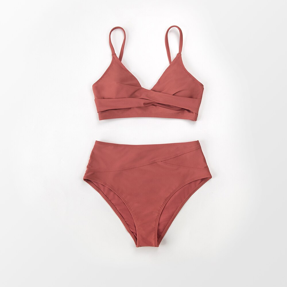 Cupshe Solid Black Twist Hoge Taille Bikini Sets Badpak Voor Vrouwen Sexy V-hals Tank Twee Stukken Badmode 2022 Strand Baden pak