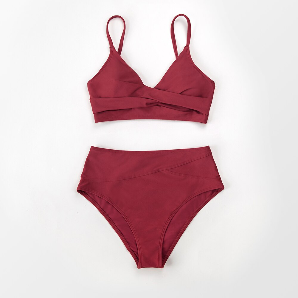 Cupshe Solid Black Twist Hoge Taille Bikini Sets Badpak Voor Vrouwen Sexy V-hals Tank Twee Stukken Badmode 2022 Strand Baden pak