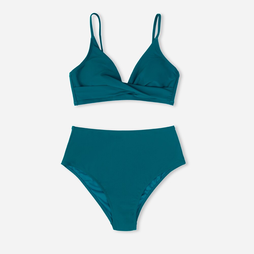 Cupshe Solid Black Twist Hoge Taille Bikini Sets Badpak Voor Vrouwen Sexy V-hals Tank Twee Stukken Badmode 2022 Strand Baden pak