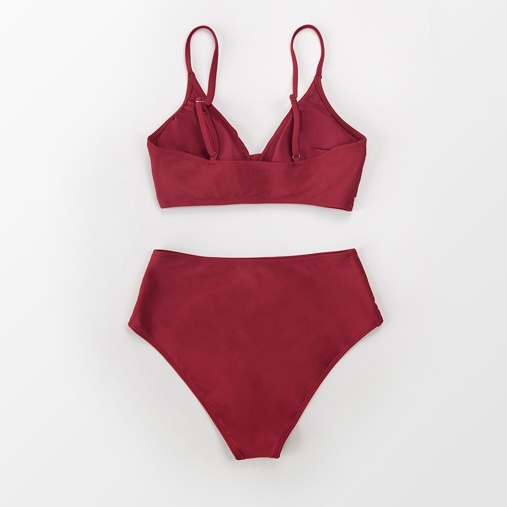Cupshe Solid Black Twist Hoge Taille Bikini Sets Badpak Voor Vrouwen Sexy V-hals Tank Twee Stukken Badmode 2022 Strand Baden pak