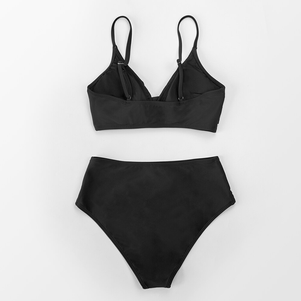 Cupshe Solid Black Twist Hoge Taille Bikini Sets Badpak Voor Vrouwen Sexy V-hals Tank Twee Stukken Badmode 2022 Strand Baden pak