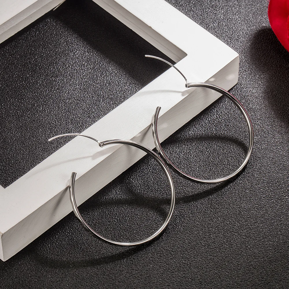 Fijne 925 Sterling Zilveren Luxe 5Cm Grote Cirkel Oorringen Voor Vrouwen Bedels Originele Ontwerper Partij Bruiloft Sieraden Geschenken