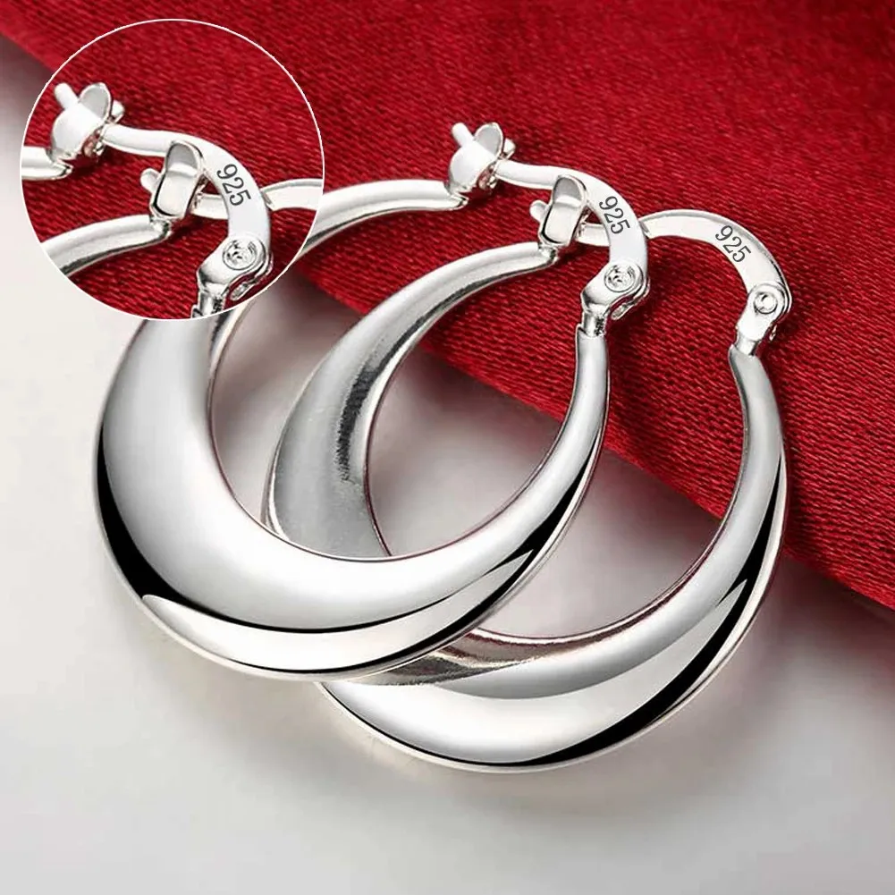 Topkwaliteit 925 Sterling Zilveren Oorbellen Eenvoudige Ronde Cirkel Oorringen Voor Vrouw Mode Bruiloft Verloving Charme Sieraden