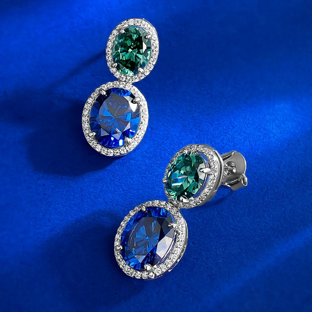 Pubang Fijne Sieraden 925 Sterling Zilver Blauw/Groene Edelsteen Oorbellen Gemaakt Moissanite Voor Vrouwen Jubileum Geschenk Drop Shipping