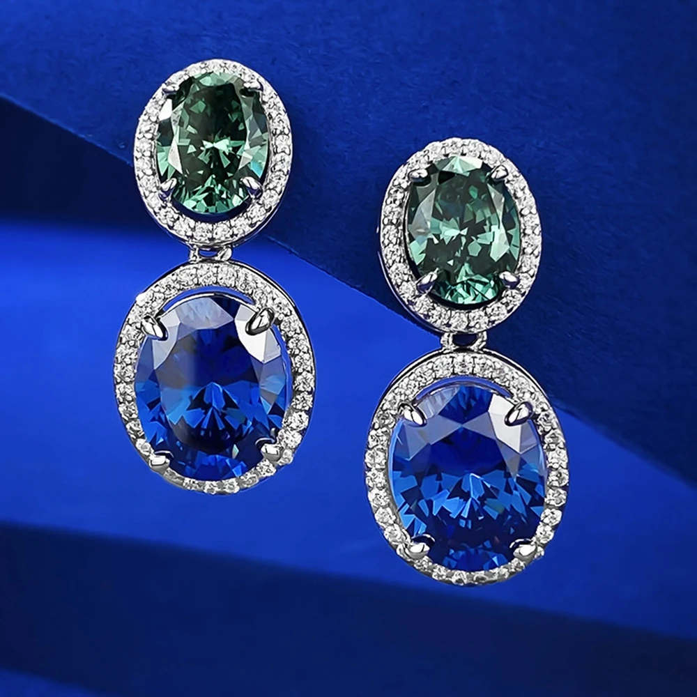 Pubang Fijne Sieraden 925 Sterling Zilver Blauw/Groene Edelsteen Oorbellen Gemaakt Moissanite Voor Vrouwen Jubileum Geschenk Drop Shipping