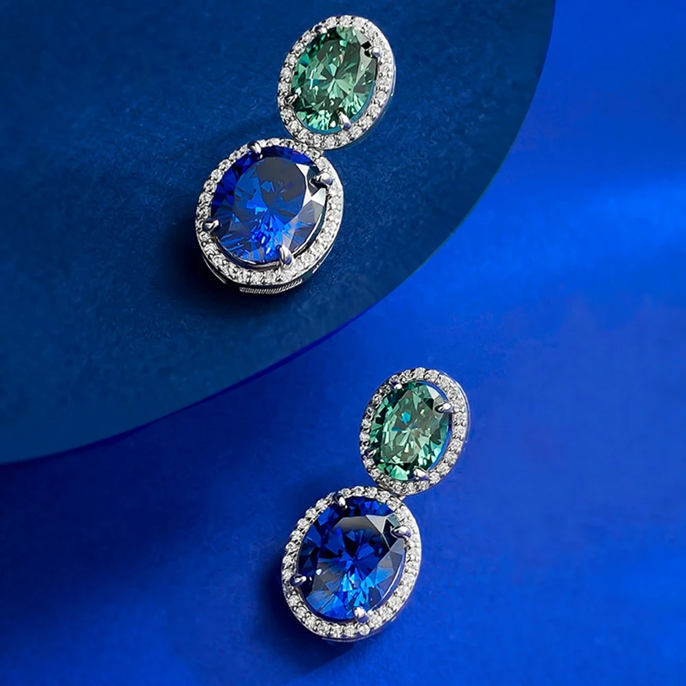 Pubang Fijne Sieraden 925 Sterling Zilver Blauw/Groene Edelsteen Oorbellen Gemaakt Moissanite Voor Vrouwen Jubileum Geschenk Drop Shipping