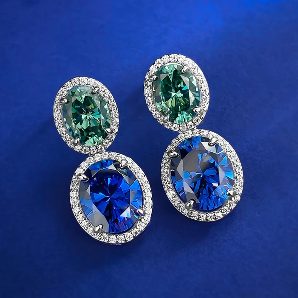 Pubang Fijne Sieraden 925 Sterling Zilver Blauw/Groene Edelsteen Oorbellen Gemaakt Moissanite Voor Vrouwen Jubileum Geschenk Drop Shipping