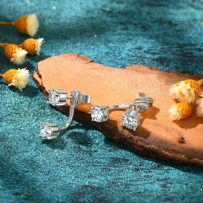 Nieuwe Oorknopjes 5Mm D Kleur Moissanite Drop Voor Vrouwen Echt 925 Zilver Piercing Sieraden Certificaat Voor En Achter Dual Purpose