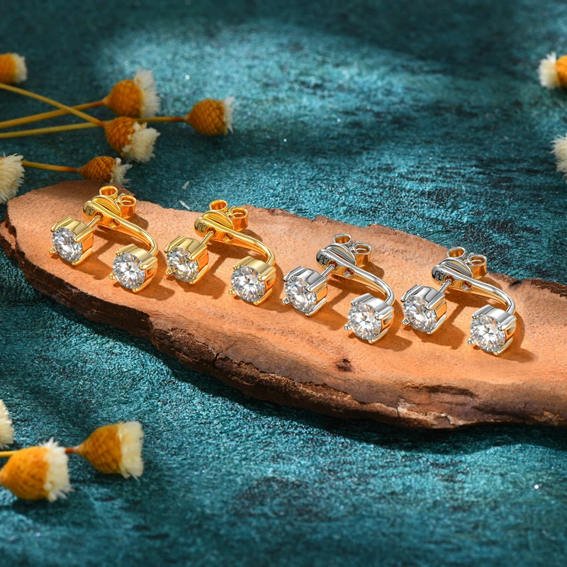 Nieuwe Oorknopjes 5Mm D Kleur Moissanite Drop Voor Vrouwen Echt 925 Zilver Piercing Sieraden Certificaat Voor En Achter Dual Purpose