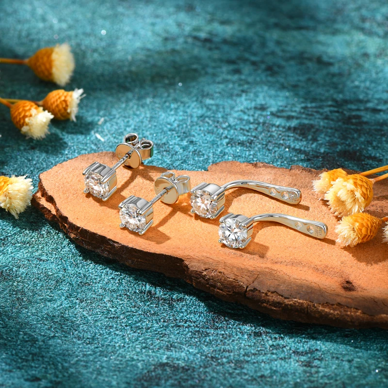 Nieuwe Oorknopjes 5Mm D Kleur Moissanite Drop Voor Vrouwen Echt 925 Zilver Piercing Sieraden Certificaat Voor En Achter Dual Purpose