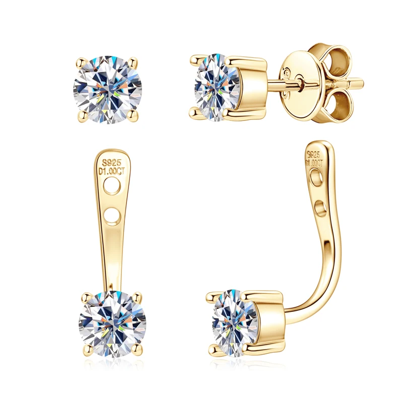 Nieuwe Oorknopjes 5Mm D Kleur Moissanite Drop Voor Vrouwen Echt 925 Zilver Piercing Sieraden Certificaat Voor En Achter Dual Purpose