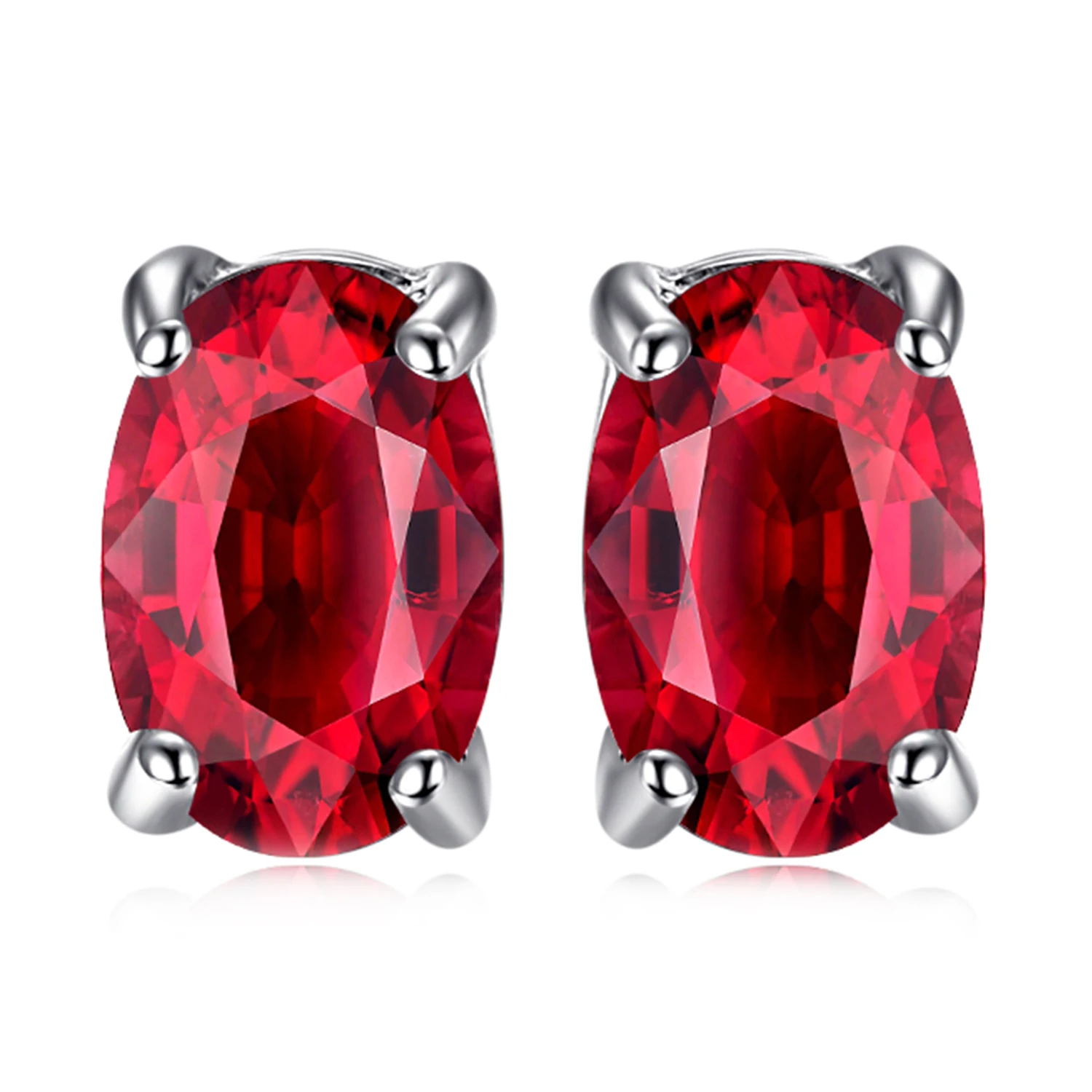 Jewelrypalace Ovale Snit Rood Gemaakt Robijn 925 Sterling Zilveren Oorknopjes Voor Vrouwen Fashion Statement Sieraden Edelsteen Oorbellen