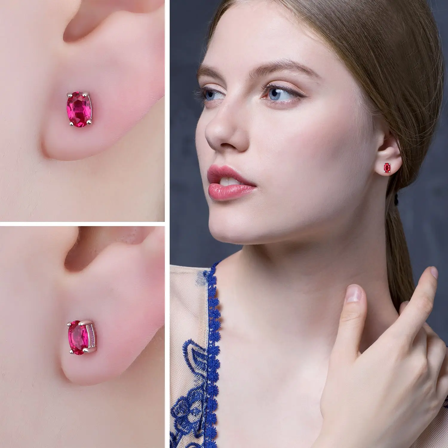 Jewelrypalace Ovale Snit Rood Gemaakt Robijn 925 Sterling Zilveren Oorknopjes Voor Vrouwen Fashion Statement Sieraden Edelsteen Oorbellen