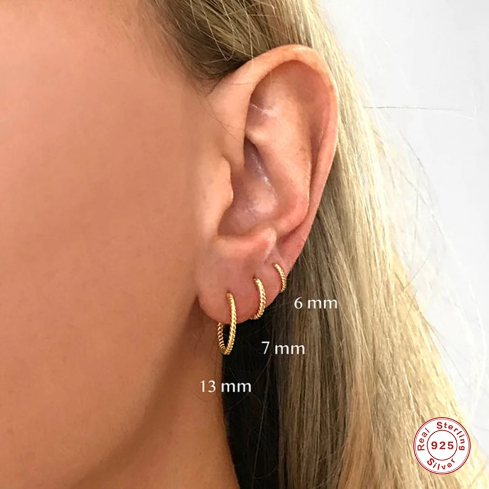 Aide 925 Sterling Zilveren Twist Cirkel Ronde Oor Bot Gesp Oorbellen Voor Vrouwen Meisje 6/7/8/13Mm Oorringen Partij Fijne Sieraden