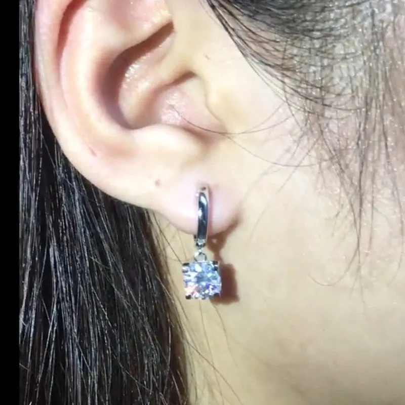 Iogou D Moissanite 5Mm Oorbellen 925 Sterling Zilver Origineel Gecertificeerd Moissanite Hoepel Drop Bengelen Oorbellen Huggie Voor Vrouwen