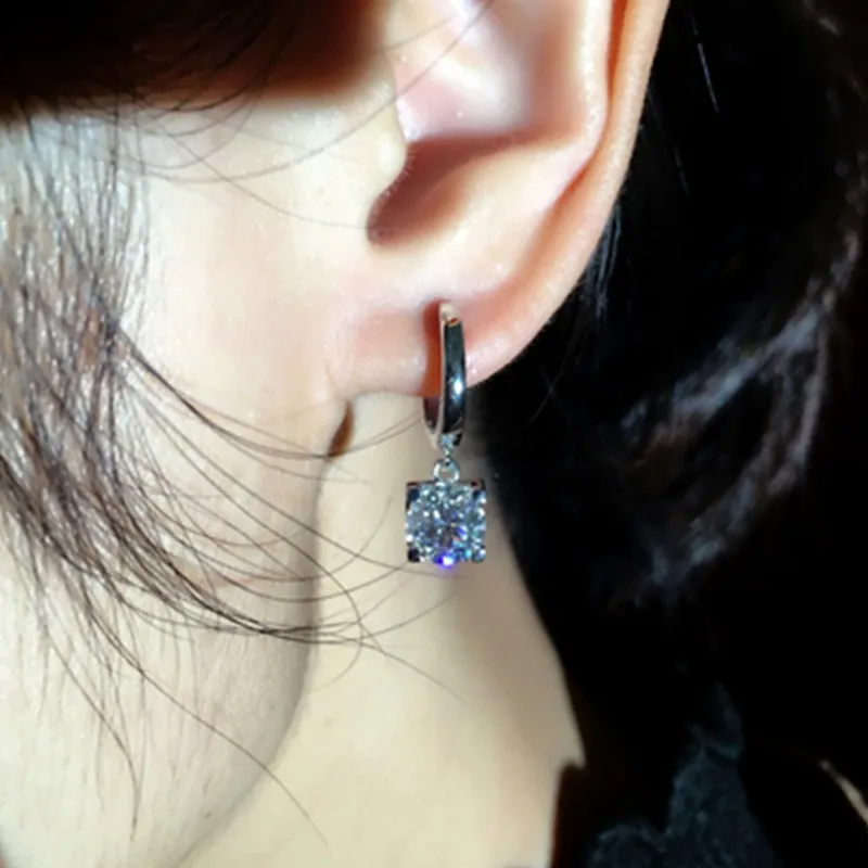 Iogou D Moissanite 5Mm Oorbellen 925 Sterling Zilver Origineel Gecertificeerd Moissanite Hoepel Drop Bengelen Oorbellen Huggie Voor Vrouwen
