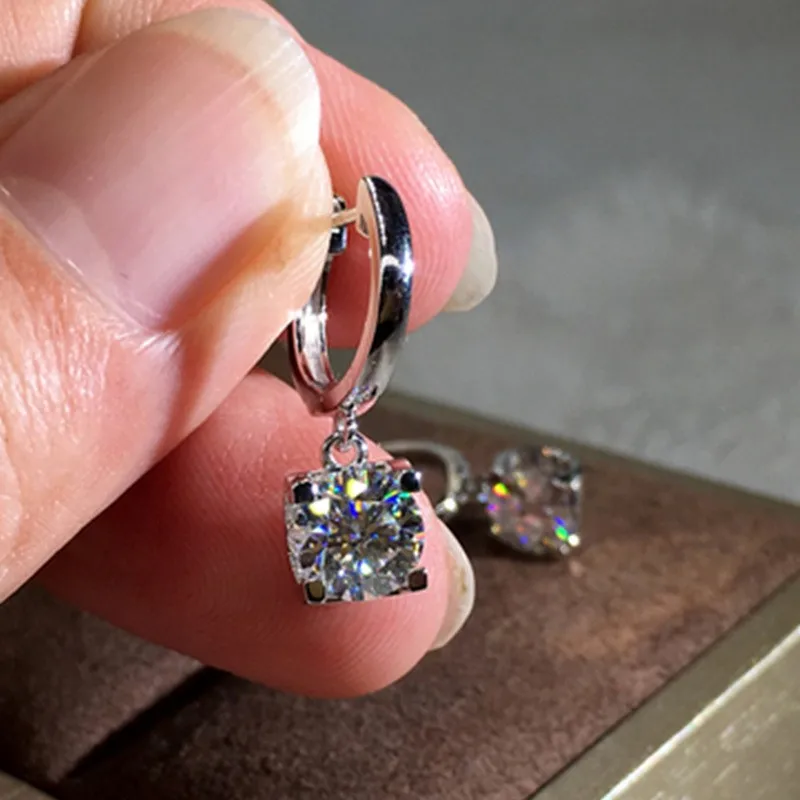 Iogou D Moissanite 5Mm Oorbellen 925 Sterling Zilver Origineel Gecertificeerd Moissanite Hoepel Drop Bengelen Oorbellen Huggie Voor Vrouwen