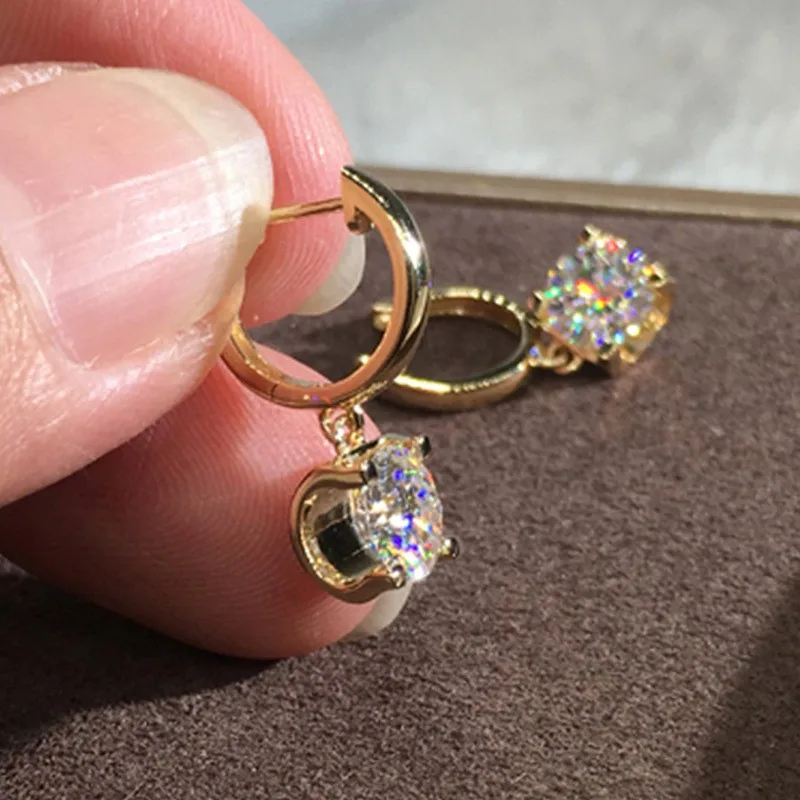 Iogou D Moissanite 5Mm Oorbellen 925 Sterling Zilver Origineel Gecertificeerd Moissanite Hoepel Drop Bengelen Oorbellen Huggie Voor Vrouwen