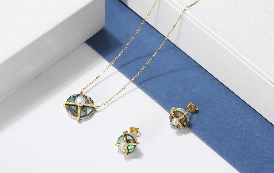 Kus Mandy S925 Zilver Natuurlijke Zoetwater Parel Abalone Shell Oorknopjes Voor Vrouwen 14K Gouden Mode Oor Stud Sieraden Gpe25