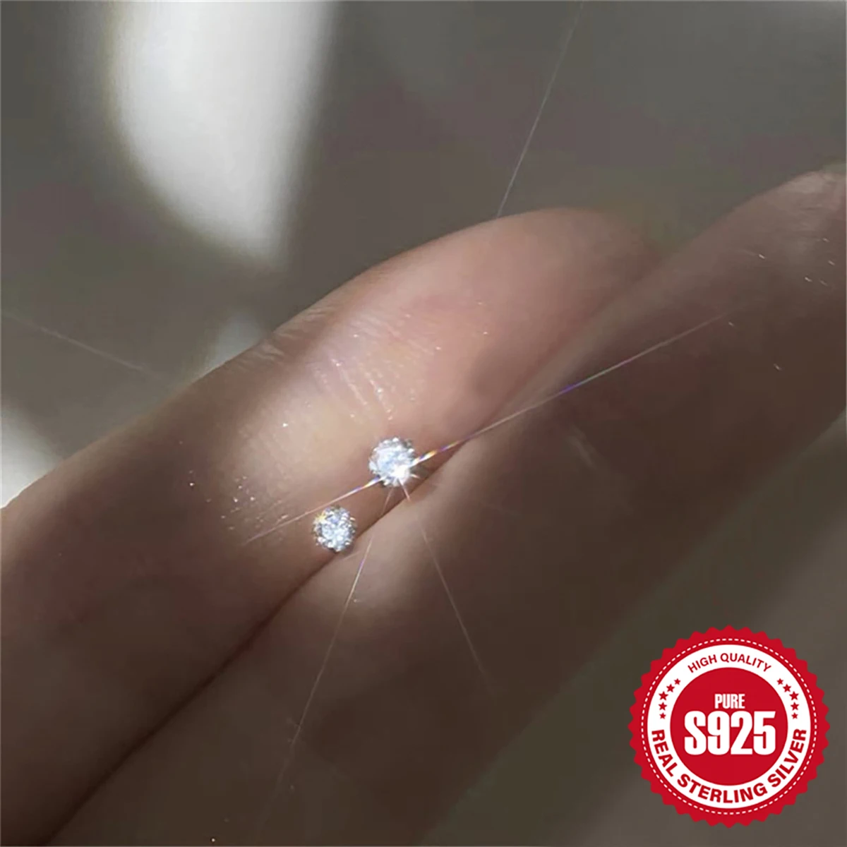 Aide 1 Paar 925 Sterling Zilveren Vierklauw Kleurrijke Mini Ronde Bar Piercing Oorbellen Voor Vrouwen Minimalistisch Sieradenfeest Cadeau