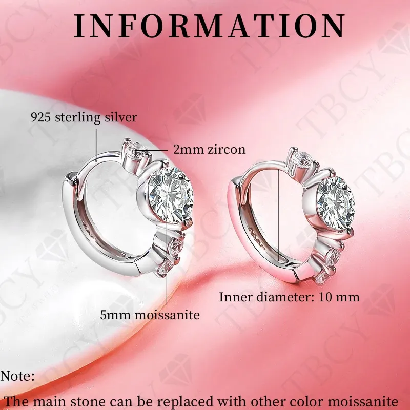 Tbcyd 5Mm D Kleur Moissanite Hoepel Oorbellen Voor Vrouwen Met Gra S925 Sterling Zilveren Oor Gespen Gesp Originele Nieuwe Fijne Sieraden Tbcyd 5Mm D Kleur Moissanite Hoepel Oorbellen Voor Vrouwen Met Gra S925 Sterling Zilveren Oor Gespen Gesp Originele Nieuwe Fijne Sieraden