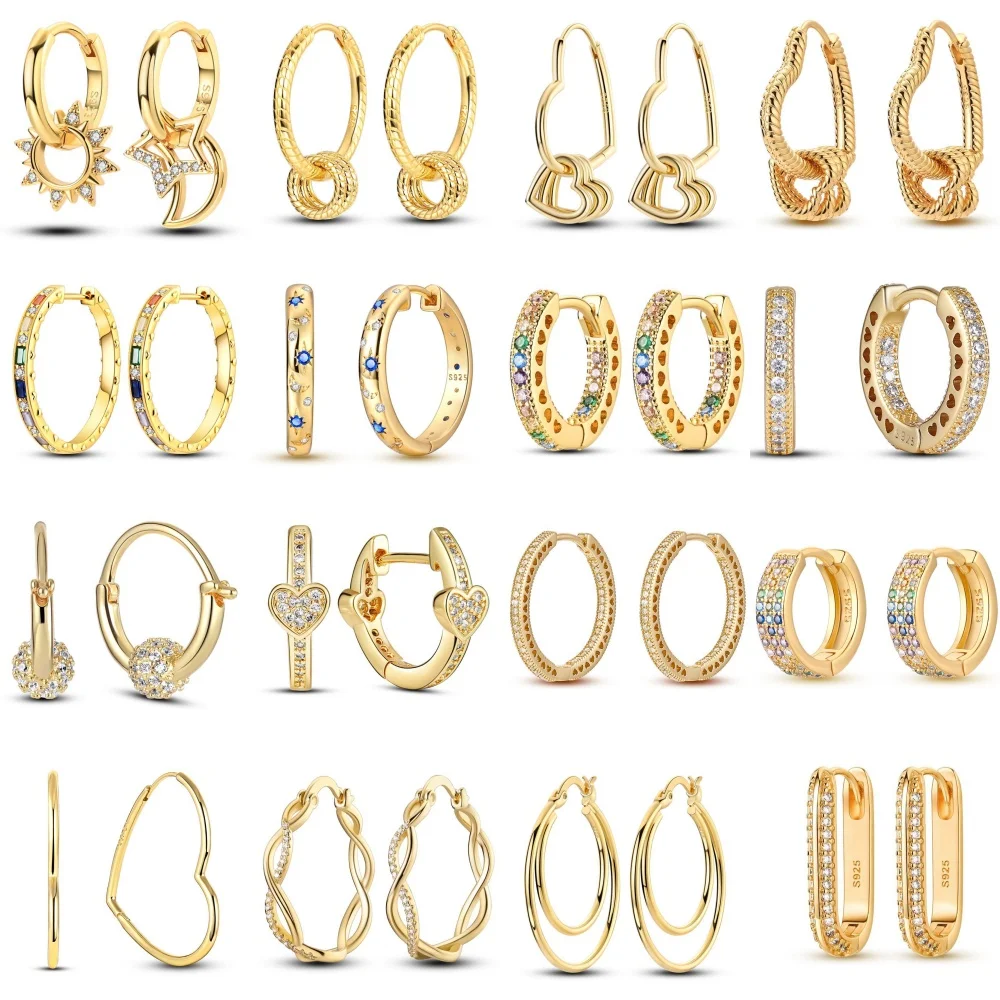 Nieuwe Stijl 925 Sterling Zilver Gouden Kleur Serie Vrouwen Oorbellen Fit Originele Pandora Oorbellen Fijne Bruiloft Sieraden Geschenken