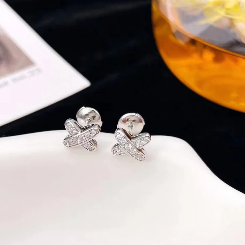 925 Sterling Zilveren X-Vormige Damesoorbellen Gegalvaniseerd In 18K Rose Goud Luxe Mode Feestsieraden Cadeau