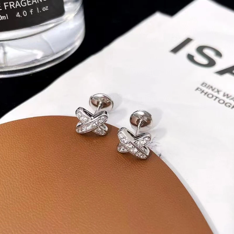 925 Sterling Zilveren X-Vormige Damesoorbellen Gegalvaniseerd In 18K Rose Goud Luxe Mode Feestsieraden Cadeau