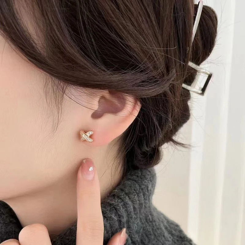 925 Sterling Zilveren X-Vormige Damesoorbellen Gegalvaniseerd In 18K Rose Goud Luxe Mode Feestsieraden Cadeau