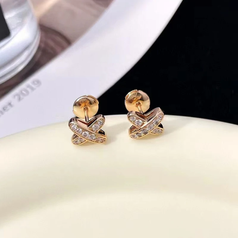 925 Sterling Zilveren X-Vormige Damesoorbellen Gegalvaniseerd In 18K Rose Goud Luxe Mode Feestsieraden Cadeau