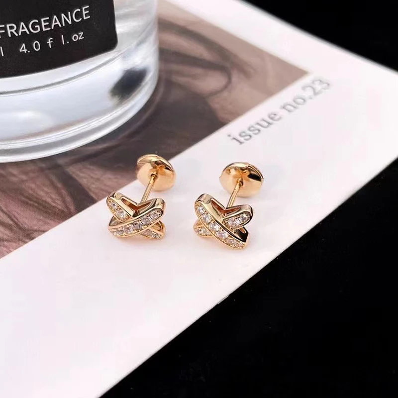 925 Sterling Zilveren X-Vormige Damesoorbellen Gegalvaniseerd In 18K Rose Goud Luxe Mode Feestsieraden Cadeau