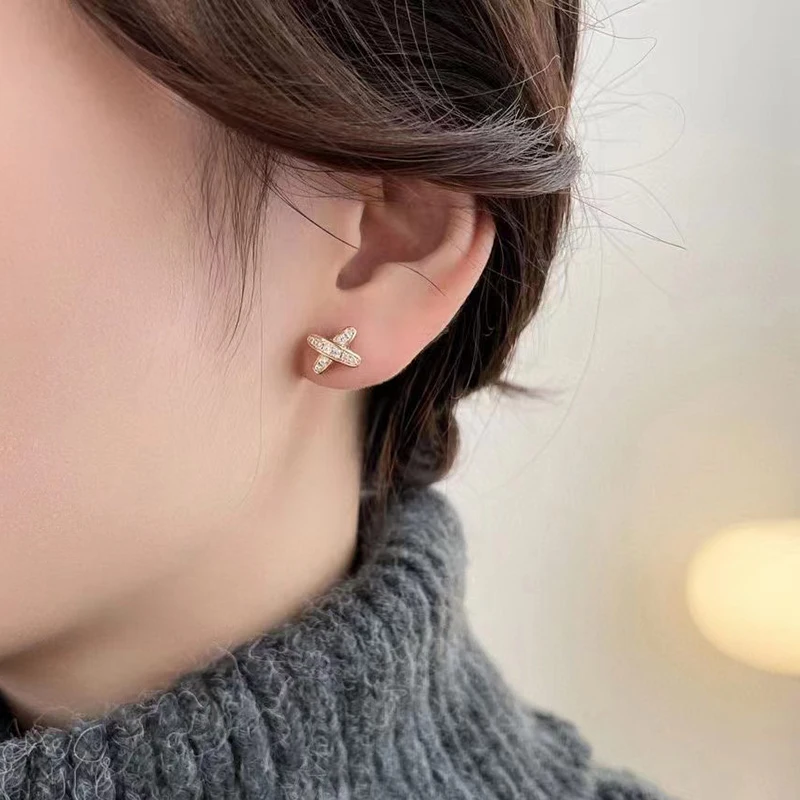 925 Sterling Zilveren X-Vormige Damesoorbellen Gegalvaniseerd In 18K Rose Goud Luxe Mode Feestsieraden Cadeau