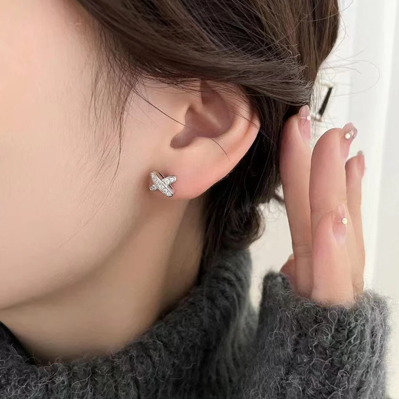 925 Sterling Zilveren X-Vormige Damesoorbellen Gegalvaniseerd In 18K Rose Goud Luxe Mode Feestsieraden Cadeau