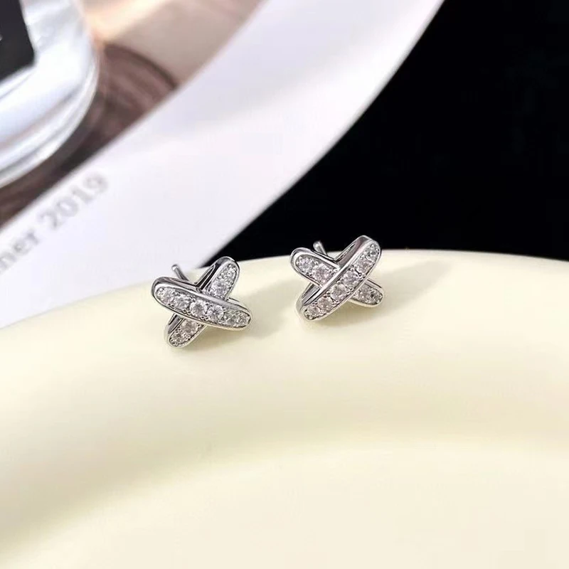 925 Sterling Zilveren X-Vormige Damesoorbellen Gegalvaniseerd In 18K Rose Goud Luxe Mode Feestsieraden Cadeau