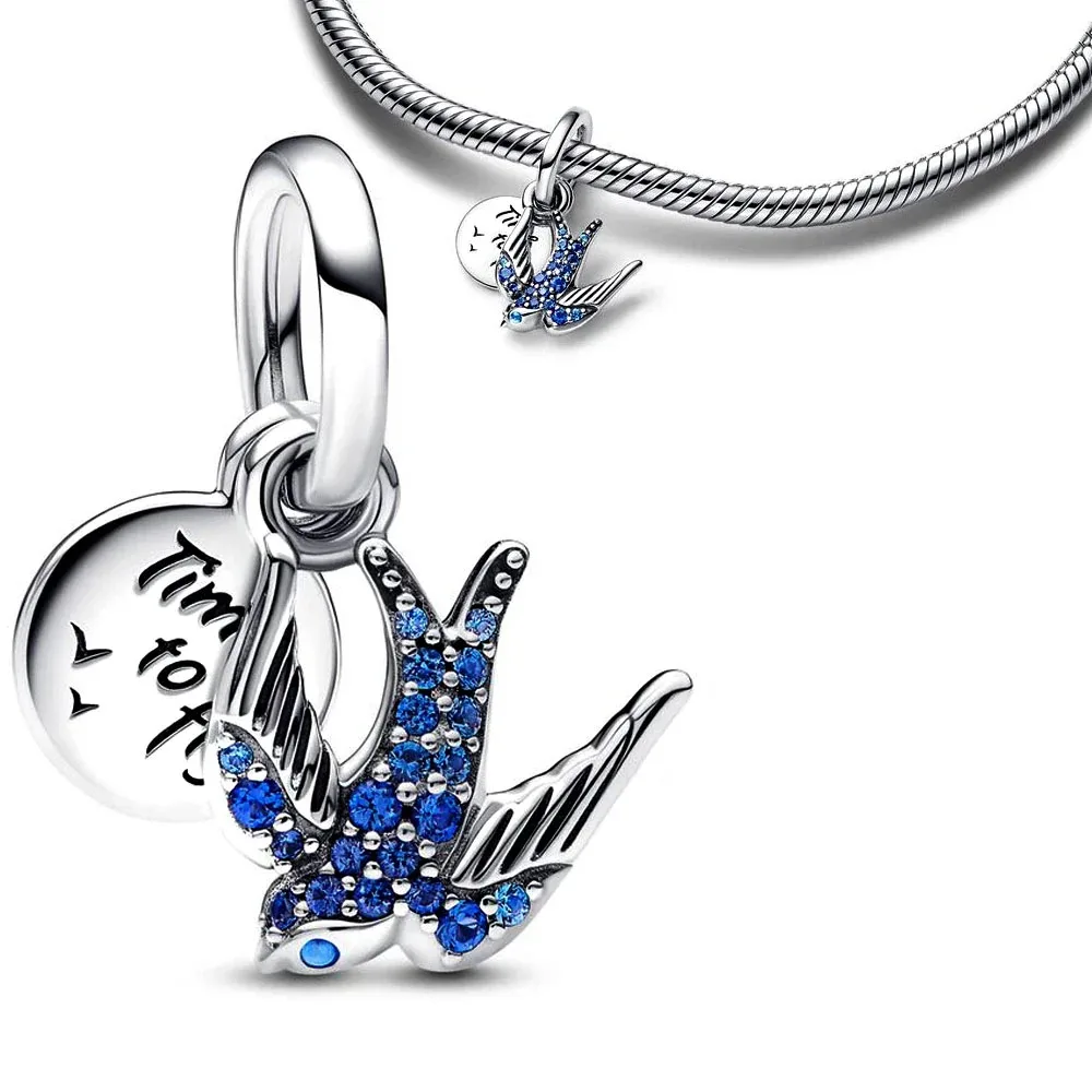 Nieuwe Mode 925 Zilver Plating Blauwe Serie Ketting Hanger Bedels Kraal Fit Originele Pandora Armband Diy Vakantie Geschenken Sieraden