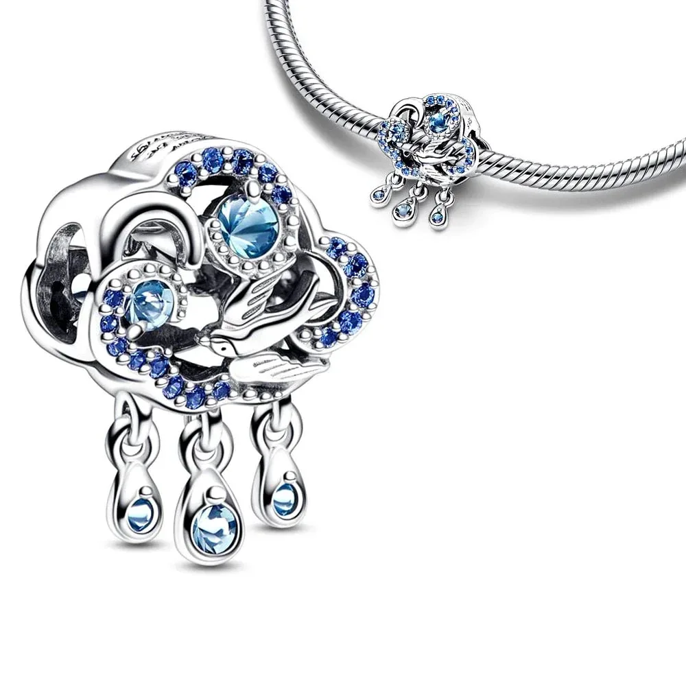 Nieuwe Mode 925 Zilver Plating Blauwe Serie Ketting Hanger Bedels Kraal Fit Originele Pandora Armband Diy Vakantie Geschenken Sieraden