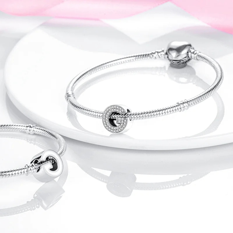 Zilveren Kleur Originele Pasvorm Pandora 925 Originele Bracele Zilver Classic 26 Letters Kralen Charme Diy Vrouwen Pendan Sieraden