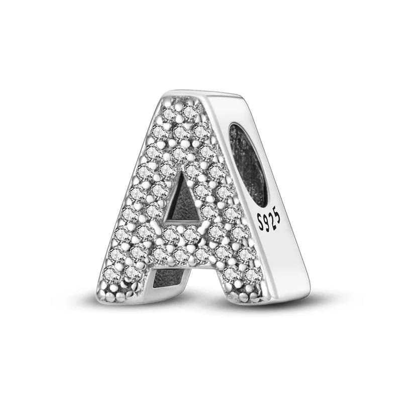 Zilveren Kleur Originele Pasvorm Pandora 925 Originele Bracele Zilver Classic 26 Letters Kralen Charme Diy Vrouwen Pendan Sieraden