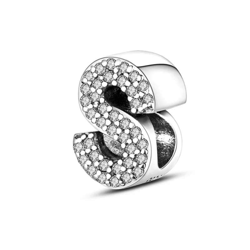 Zilveren Kleur Originele Pasvorm Pandora 925 Originele Bracele Zilver Classic 26 Letters Kralen Charme Diy Vrouwen Pendan Sieraden