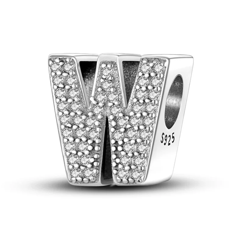 Zilveren Kleur Originele Pasvorm Pandora 925 Originele Bracele Zilver Classic 26 Letters Kralen Charme Diy Vrouwen Pendan Sieraden